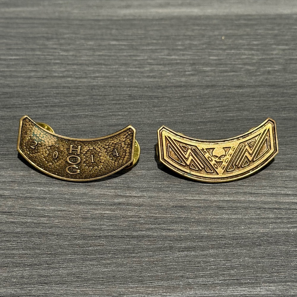 Harley Davidson HOG Membership Pins 2012 2014 Lot of 2 Bronze Tone Skull Vests
